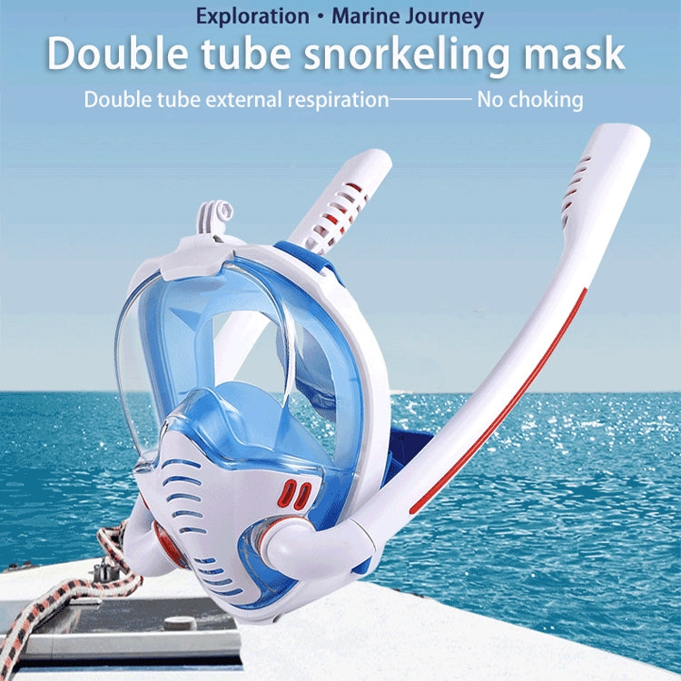 Snorkeling Mask Double Tube Silicone Full Dry Diving Mask Adult Swimming Mask Diving Goggles, Size: L/XL(White/Blue) - Diving Mask by PMC Jewellery | Online Shopping South Africa | PMC Jewellery | Buy Now Pay Later Mobicred