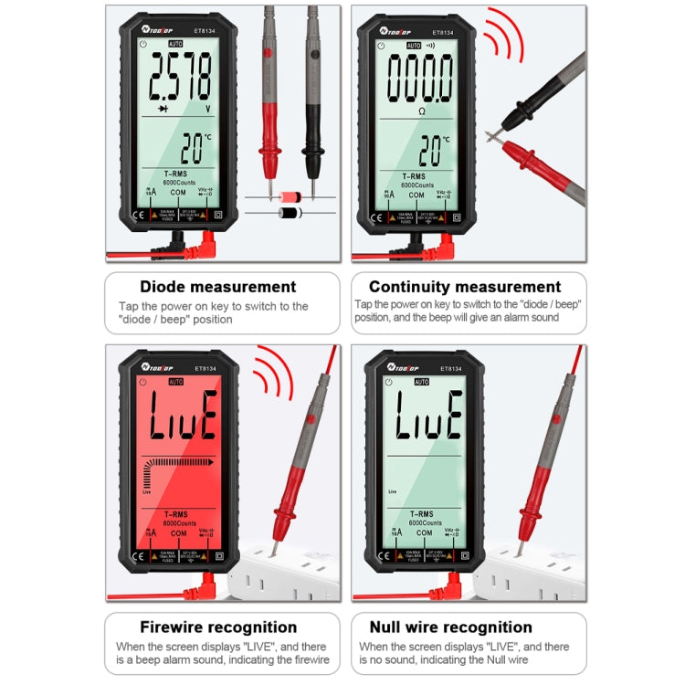 TOOLTOP ET8134 4.7 Inch LCD Full-Screen Multimeter With Color Change Alarm Function - Digital Multimeter by PMC Jewellery | Online Shopping South Africa | PMC Jewellery | Buy Now Pay Later Mobicred