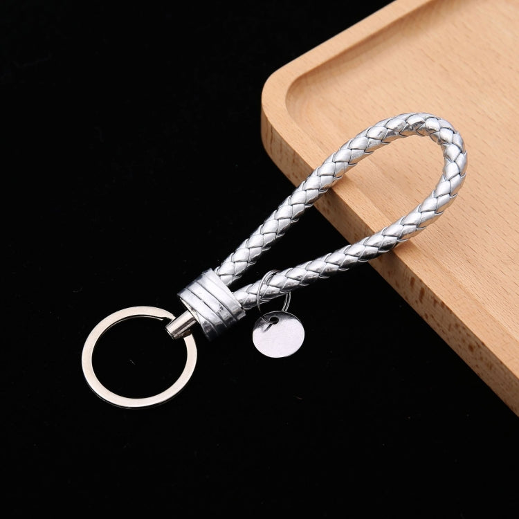 Woven Leather Cord Keychain Car Pendant Leather Key Ring Baotou With Small Round Piece(Silver) - Key Rings by PMC Jewellery | Online Shopping South Africa | PMC Jewellery