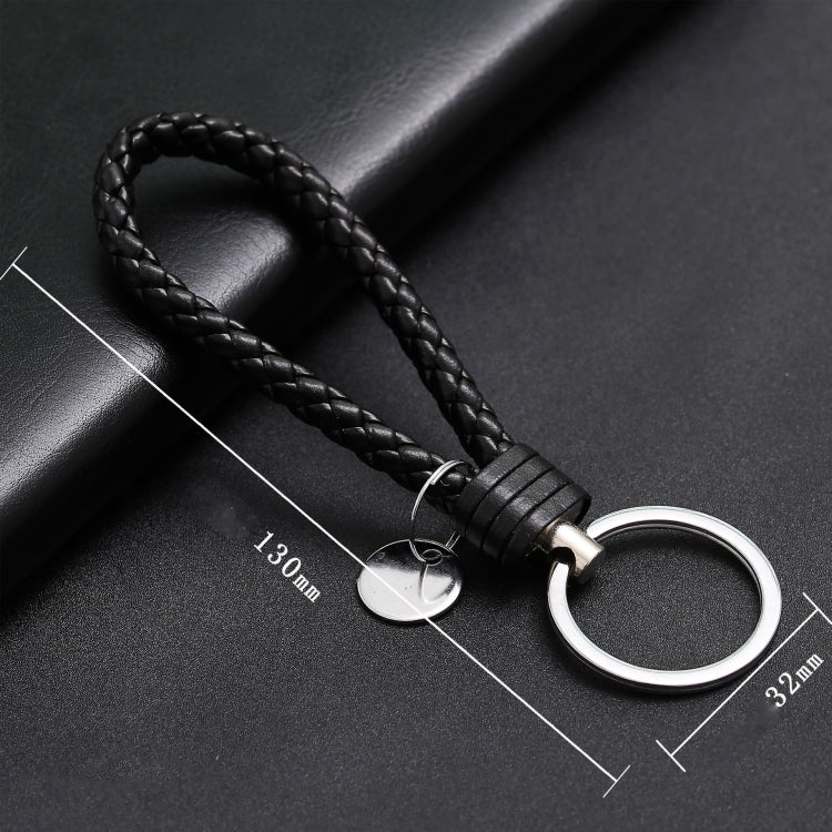 Woven Leather Cord Keychain Car Pendant Leather Key Ring Baotou With Small Round Piece(Black) - Key Rings by PMC Jewellery | Online Shopping South Africa | PMC Jewellery