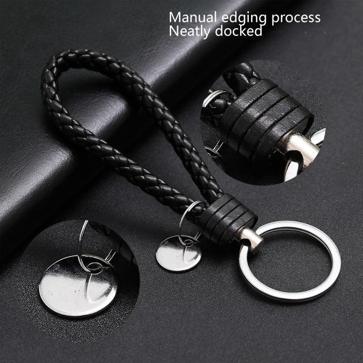 Woven Leather Cord Keychain Car Pendant Leather Key Ring Baotou With Small Round Piece(Black) - Key Rings by PMC Jewellery | Online Shopping South Africa | PMC Jewellery