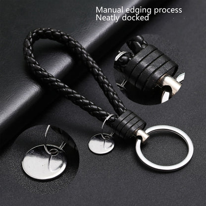 Woven Leather Cord Keychain Car Pendant Leather Key Ring Baotou With Small Round Piece(Silver) - Key Rings by PMC Jewellery | Online Shopping South Africa | PMC Jewellery