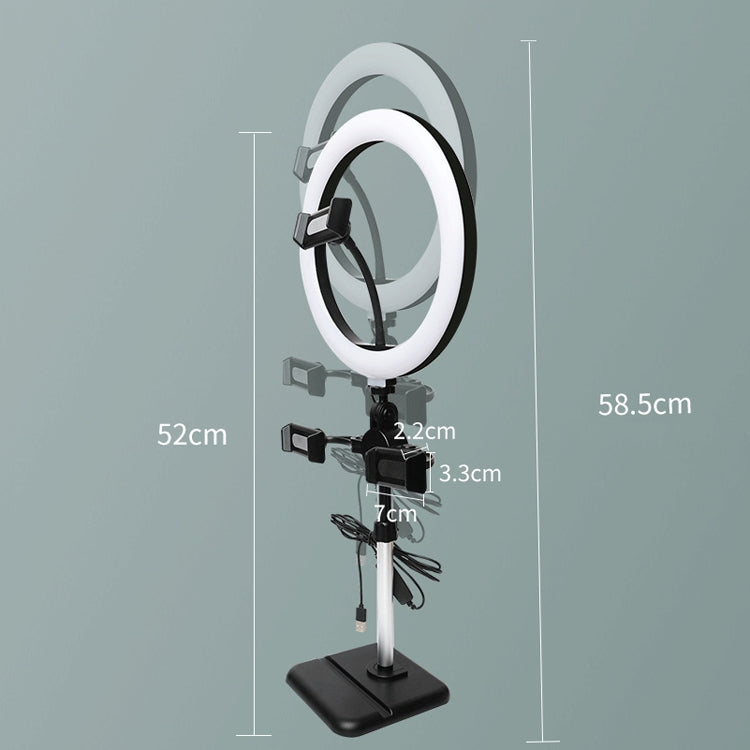 Telescopic Adjustment Live Frame Desktop Tablet Mobile Phone Bracket, Specification: K07 Three-seat With Fill Light  (Black) - Stand by PMC Jewellery | Online Shopping South Africa | PMC Jewellery | Buy Now Pay Later Mobicred