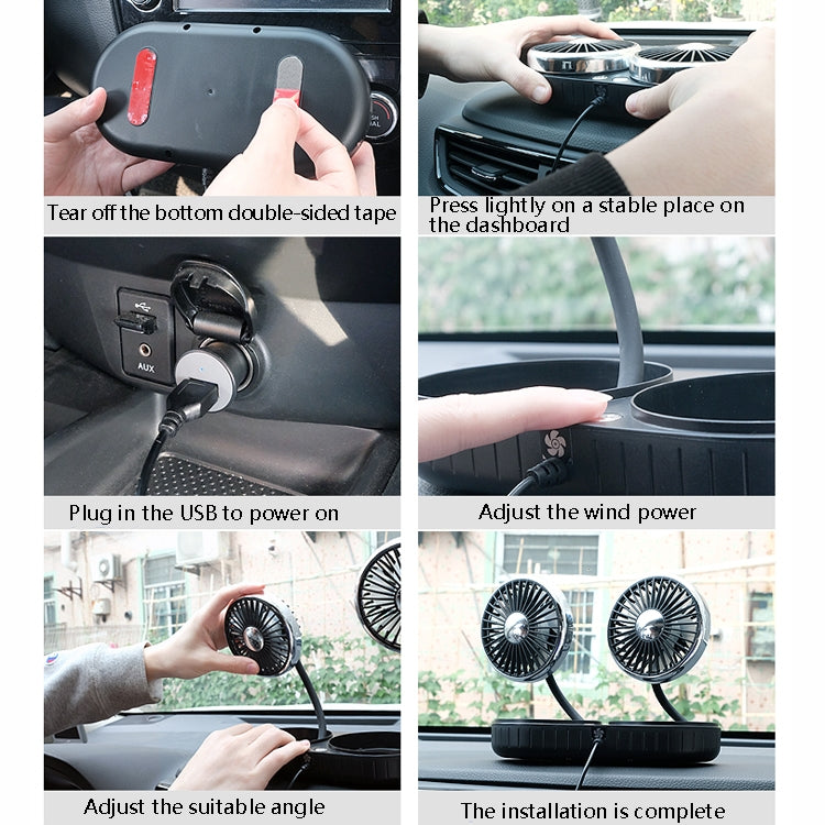 F303 Car USB Fan Car Shake Head Fan(Double Head Silver) - Heating & Fans by PMC Jewellery | Online Shopping South Africa | PMC Jewellery | Buy Now Pay Later Mobicred