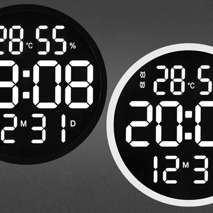 6620 12 Inch LED Simple Wall Clock Living Room Round Silent Digital Temperature And Humidity Electronic Clock(Black Frame EU Plug) - Wall Clock by PMC Jewellery | Online Shopping South Africa | PMC Jewellery