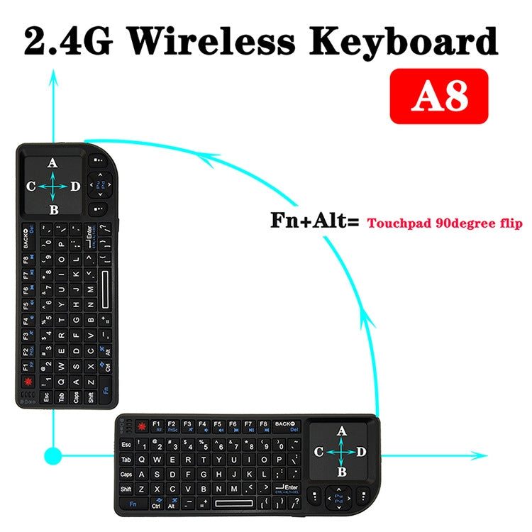 A8 Mini Wireless Mouse And Keyboard With Laser Touchpad Keyboard, Colour: English White Backlight - Laser Keyboard by PMC Jewellery | Online Shopping South Africa | PMC Jewellery | Buy Now Pay Later Mobicred