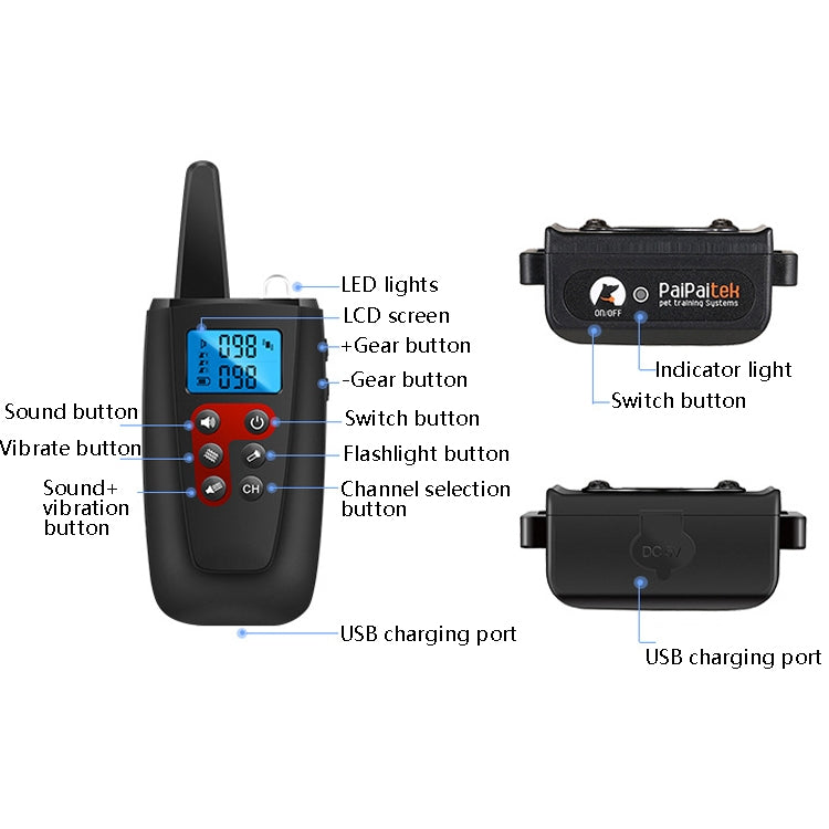 PaiPaitek PD526V-2 1 In 2 100-Speed Sound Vibration Remote Control Training Dog Device Anti-Barking Device Electronic Remote Control Collar - Training Aids by PaiPaitek | Online Shopping South Africa | PMC Jewellery | Buy Now Pay Later Mobicred