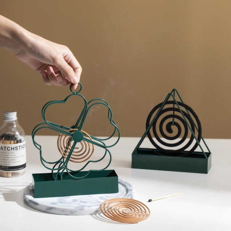 Simple Hangable Wrought Iron Mosquito Coil Holder Portable Fireproof Mosquito Coil Tray Incense Burner Ornaments Four Leaf Grass (Ink Green) - Mosquito Coil Tray by PMC Jewellery | Online Shopping South Africa | PMC Jewellery | Buy Now Pay Later Mobicred