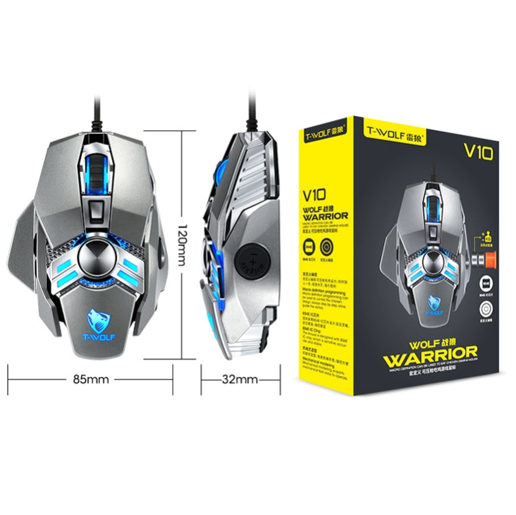 T-WOLF V10 USB Interface 7 Buttons 6400 DPI Gaming Wired Mouse Custom Macro Programming 4-Color Breathing Light Gaming Mouse, Cable Length: 1.5m(Gun Color) - Wired Mice by T-WOLF | Online Shopping South Africa | PMC Jewellery | Buy Now Pay Later Mobicred