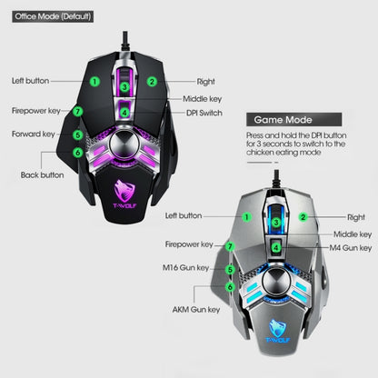 T-WOLF V10 USB Interface 7 Buttons 6400 DPI Gaming Wired Mouse Custom Macro Programming 4-Color Breathing Light Gaming Mouse, Cable Length: 1.5m(Gun Color) - Wired Mice by T-WOLF | Online Shopping South Africa | PMC Jewellery | Buy Now Pay Later Mobicred