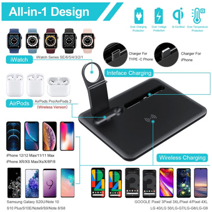 HQ-UD17 4 in 1 Wireless Charger Phone Holder Charging Base for Smart Phones, iWatch, AirPods (Black) - Wireless Charger by PMC Jewellery | Online Shopping South Africa | PMC Jewellery | Buy Now Pay Later Mobicred