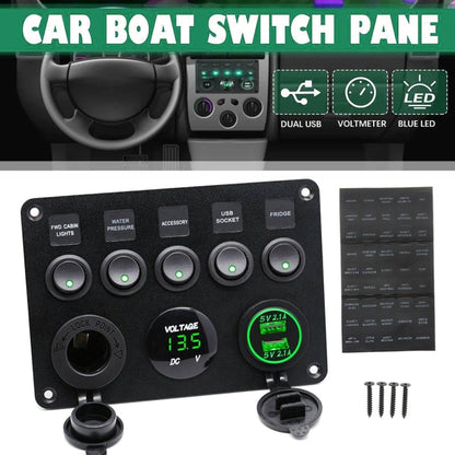 RV Yacht Car Combination Cat Eye Switch Dual USB Car Charging Control Panel With Voltmeter (Green Light) - Car Switches by PMC Jewellery | Online Shopping South Africa | PMC Jewellery | Buy Now Pay Later Mobicred