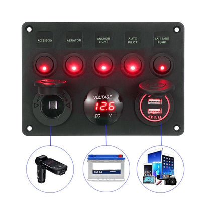 RV Yacht Car Combination Cat Eye Switch Dual USB Car Charging Control Panel With Voltmeter - Car Switches by PMC Jewellery | Online Shopping South Africa | PMC Jewellery | Buy Now Pay Later Mobicred