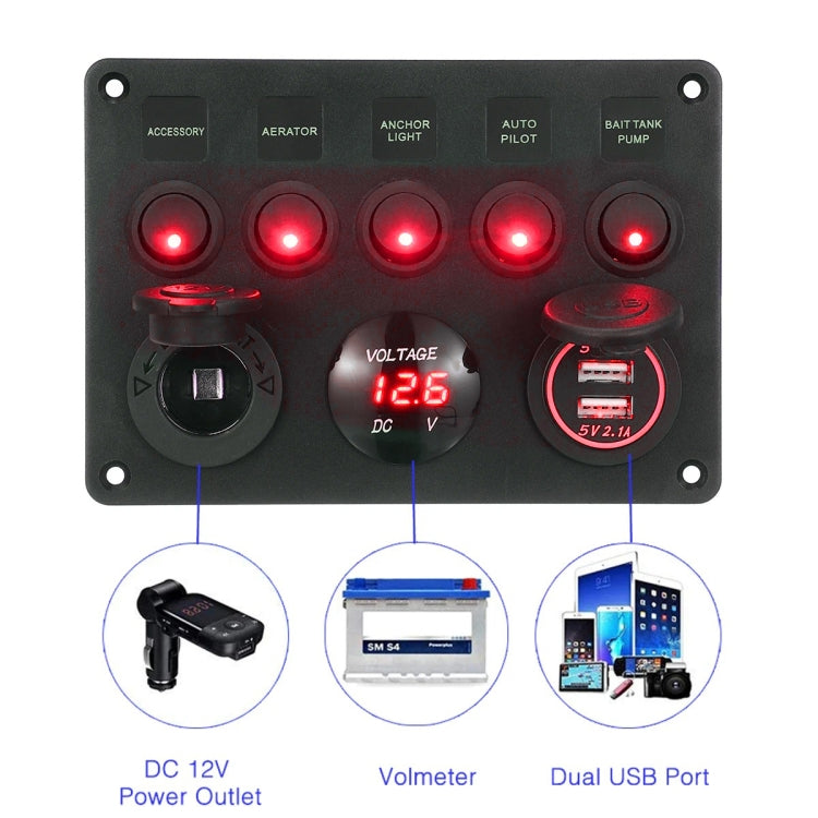 RV Yacht Car Combination Cat Eye Switch Dual USB Car Charging Control Panel With Voltmeter - Car Switches by PMC Jewellery | Online Shopping South Africa | PMC Jewellery | Buy Now Pay Later Mobicred