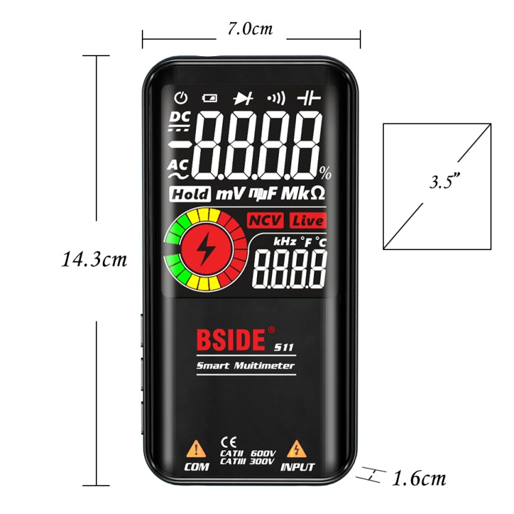 BSIDE Digital Multimeter 9999 Counts LCD Color Display DC AC Voltage Capacitance Diode Meter, Specification: S11 Recharge Version (Black) - Digital Multimeter by BSIDE | Online Shopping South Africa | PMC Jewellery | Buy Now Pay Later Mobicred