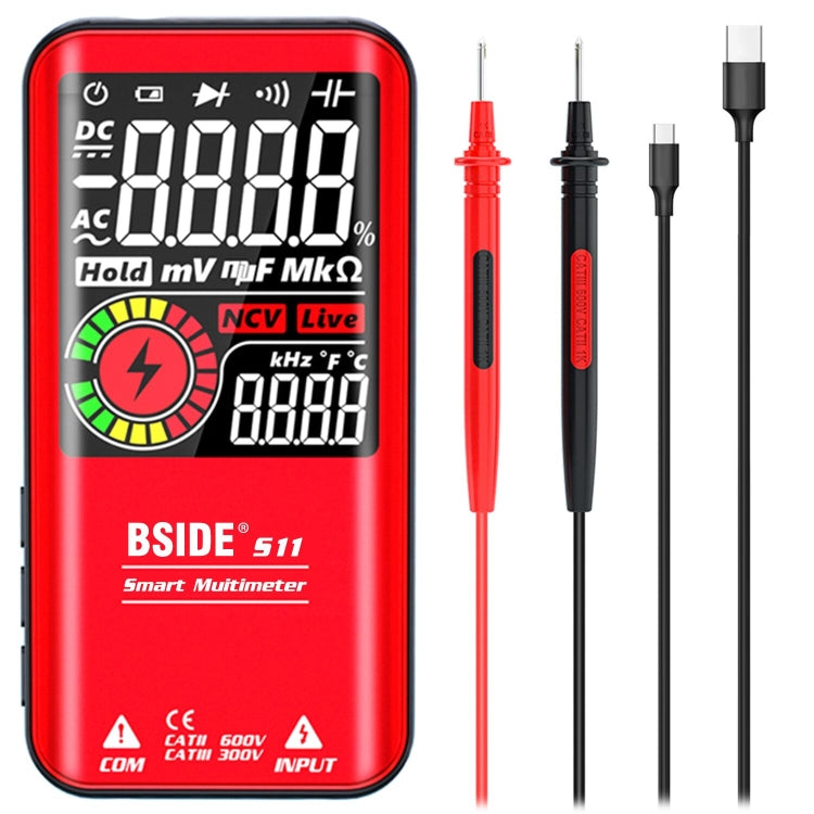 BSIDE Digital Multimeter 9999 Counts LCD Color Display DC AC Voltage Capacitance Diode Meter, Specification: S11 Recharge Version (Red) - Digital Multimeter by BSIDE | Online Shopping South Africa | PMC Jewellery | Buy Now Pay Later Mobicred