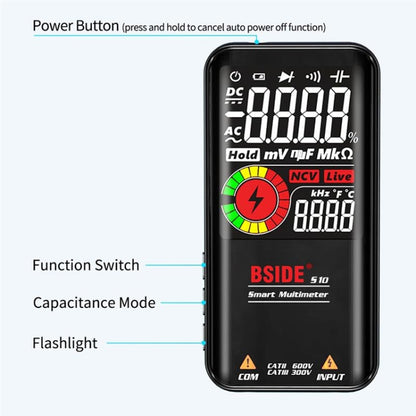 BSIDE Digital Multimeter 9999 Counts LCD Color Display DC AC Voltage Capacitance Diode Meter, Specification: S11 Recharge Version (Red) - Digital Multimeter by BSIDE | Online Shopping South Africa | PMC Jewellery | Buy Now Pay Later Mobicred