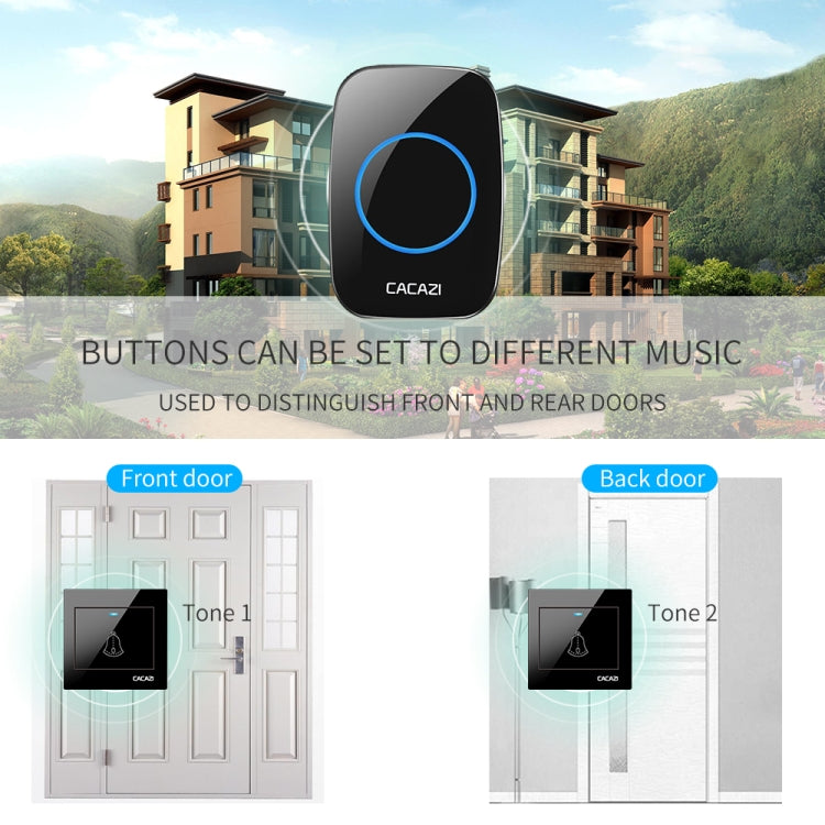 CACAZI H10 1 For 2 Home Wireless Music Doorbell without Battery, Plug:US Plug(Black) - Wireless Doorbell by CACAZI | Online Shopping South Africa | PMC Jewellery