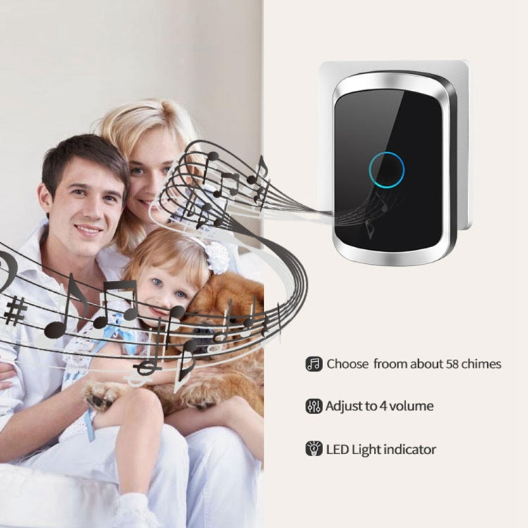 CACAZI A50 1 For 1 Wireless Music Doorbell without Battery, Plug:EU Plug(Black) - Wireless Doorbell by CACAZI | Online Shopping South Africa | PMC Jewellery