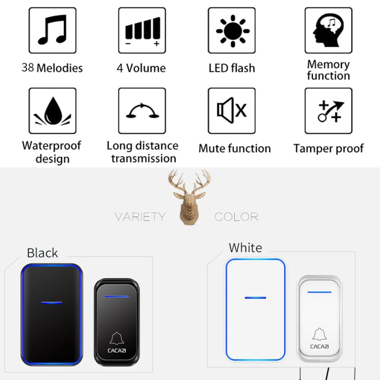 CACAZI Home Smart Digital Wireless Doorbell Remote Electronic Doorbell Elderly Pager, Style: AU Plug(Black) - Wireless Doorbell by CACAZI | Online Shopping South Africa | PMC Jewellery