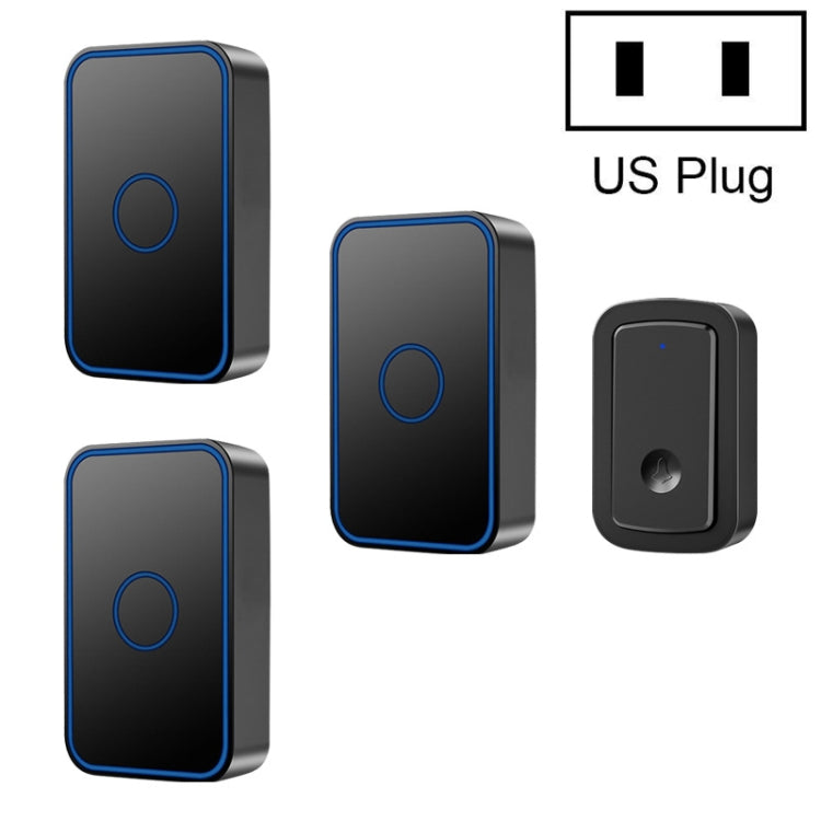 CACAZI  A19 1 For 3  Wireless Music Doorbell without Battery, US Plug(Black) - Wireless Doorbell by CACAZI | Online Shopping South Africa | PMC Jewellery