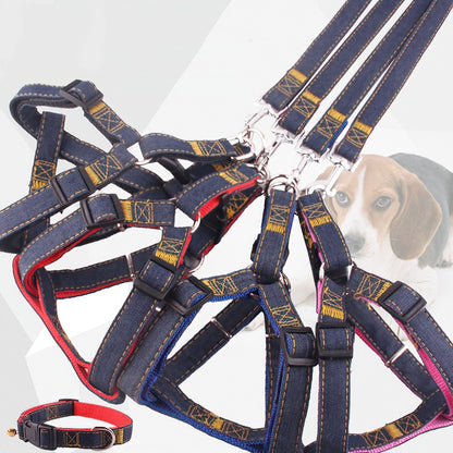 BG-Q1025 Leash+Chest Strap+Collar Thickened Strong Denim Pet Dog Leash Set, Size: XL(Black) - Leashes & Chest Strap by PMC Jewellery | Online Shopping South Africa | PMC Jewellery