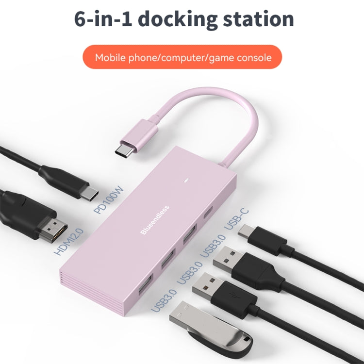 Blueendless 4K60Hz + Data Port Type-C Docking Station USB3.0 Splitter, Spec: 7-in-1 Card Reading Gray - USB HUB by Blueendless | Online Shopping South Africa | PMC Jewellery | Buy Now Pay Later Mobicred