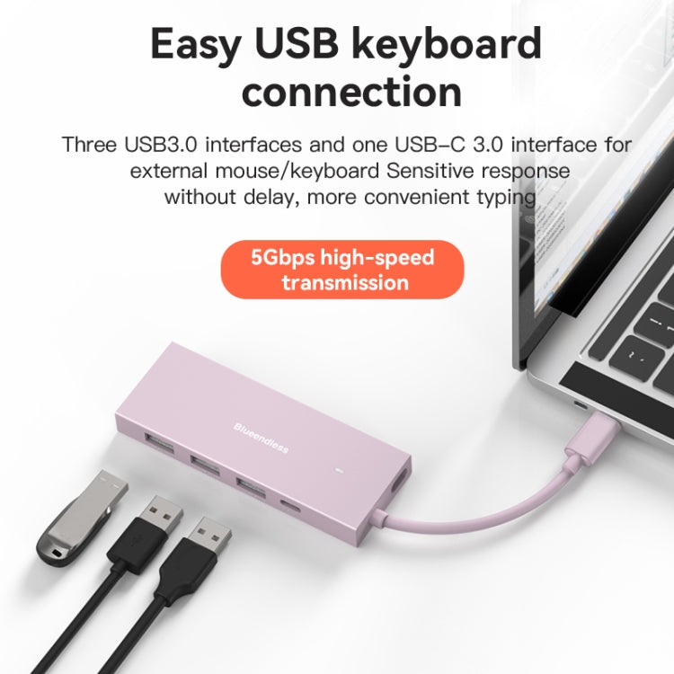 Blueendless 4K60Hz + Data Port Type-C Docking Station USB3.0 Splitter, Spec: 6-in-1 Pink - USB HUB by Blueendless | Online Shopping South Africa | PMC Jewellery | Buy Now Pay Later Mobicred