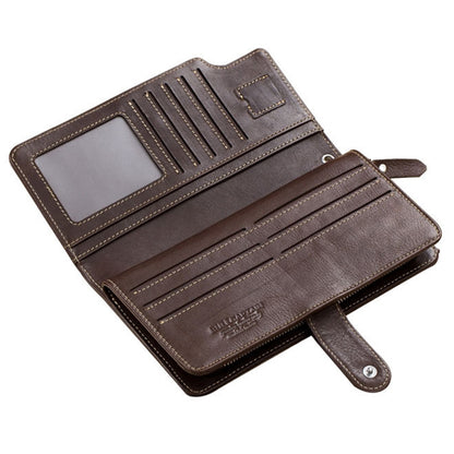 BULL CAPTAIN 028 Long Buckle Retro Cowhide Multi-Function Wallet (Coffee) - Wallets by BULL CAPTAIN | Online Shopping South Africa | PMC Jewellery