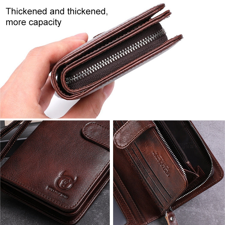 BULL CAPTAIN 028 Long Buckle Retro Cowhide Multi-Function Wallet (Coffee) - Wallets by BULL CAPTAIN | Online Shopping South Africa | PMC Jewellery