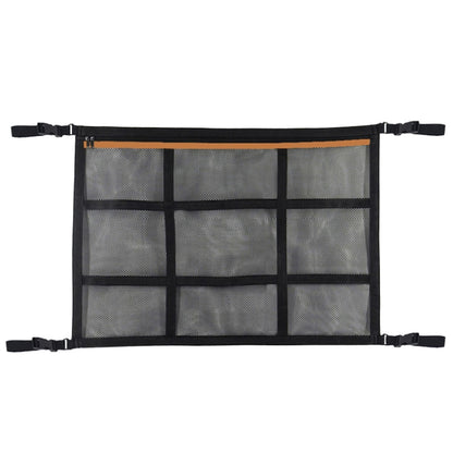 Adjustable Hanging Car Inside Roof Luggage Clothing Storage Net Bag Car Storage Network Pocket, Size: 80x55cm(Double Zipper+Webbing (Black+Orange bag)) - Stowing Tidying by PMC Jewellery | Online Shopping South Africa | PMC Jewellery | Buy Now Pay Later Mobicred