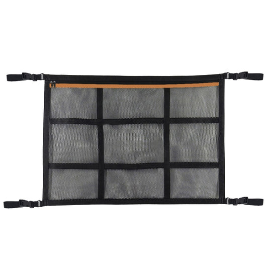 Adjustable Hanging Car Inside Roof Luggage Clothing Storage Net Bag Car Storage Network Pocket, Size: 80x55cm(Double Zipper+Webbing (Black+Orange bag)) - Stowing Tidying by PMC Jewellery | Online Shopping South Africa | PMC Jewellery | Buy Now Pay Later Mobicred