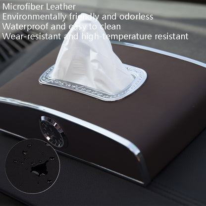 Car Clock Tissue Box Multi-Function Vehicle Instrument Table Paper Towel Box, Style: Clock+Parking Card (Mocha Brown) - Tissue Boxes by PMC Jewellery | Online Shopping South Africa | PMC Jewellery