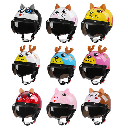 BYB 820 Children Four Seasons Universal Cartoon Electric Motorcycle Helmet, Specification: Tea Color Short Lens(Four Seasons White Cat) - Helmets by PMC Jewellery | Online Shopping South Africa | PMC Jewellery