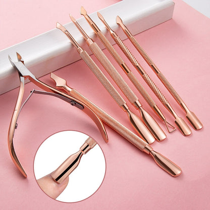 3 PCS Stainless Steel Rose Gold Double-Headed Steel Push Dead Skin Scissors Nail Set,Style: 04 Small Head - Nail Art Equipment by PMC Jewellery | Online Shopping South Africa | PMC Jewellery | Buy Now Pay Later Mobicred