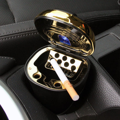 N09C Car Ashtray With Lamp And Cover Car Ashtray(Gold) - Ashtrays by PMC Jewellery | Online Shopping South Africa | PMC Jewellery | Buy Now Pay Later Mobicred