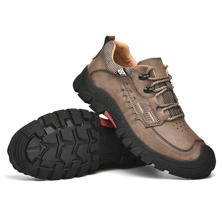 XZ2182 Autumn Men Outdoor Hiking Shoes Cowhide Laced Thick-Soled Men Shoes, Size: 42(Khaki) - Casual Shoes by PMC Jewellery | Online Shopping South Africa | PMC Jewellery