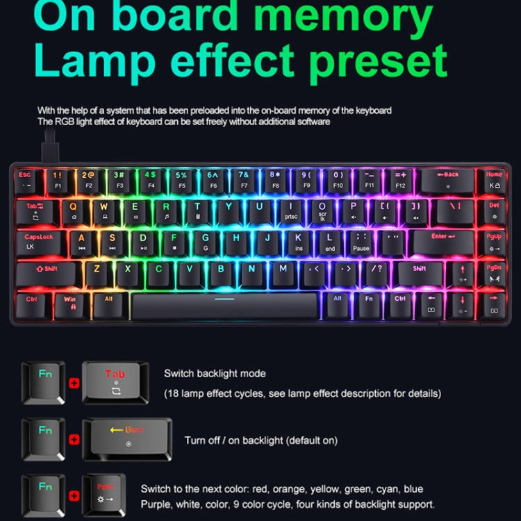 T8 68 Keys Mechanical Gaming Keyboard RGB Backlit Wired Keyboard, Cable Length:1.6m(Blue Green Shaft) - Wired Keyboard by PMC Jewellery | Online Shopping South Africa | PMC Jewellery | Buy Now Pay Later Mobicred