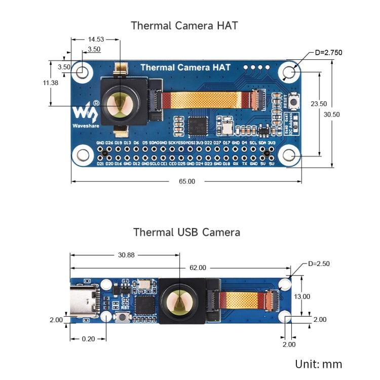 Waveshare Long-Wave IR Thermal Imaging Camera Module, 80×62 Pixels, 45°FOV(40PIN GPIO Header) - Module by Waveshare | Online Shopping South Africa | PMC Jewellery