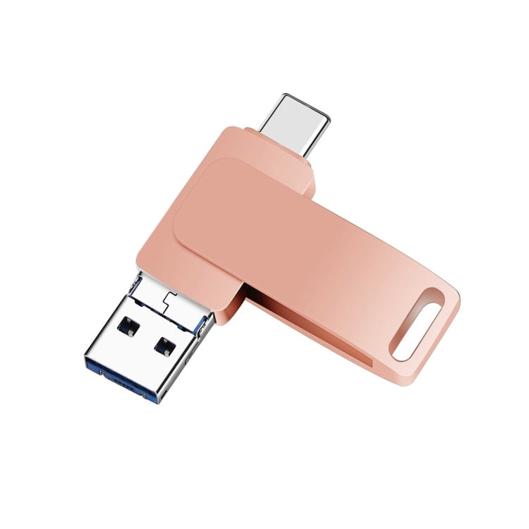 32GB USB 3.0 + 8 Pin + USB-C / Type-C 3 in 1 Phone Computer Metal Rotatable U-Disk(Pink) - U Disk & Card Reader by PMC Jewellery | Online Shopping South Africa | PMC Jewellery | Buy Now Pay Later Mobicred