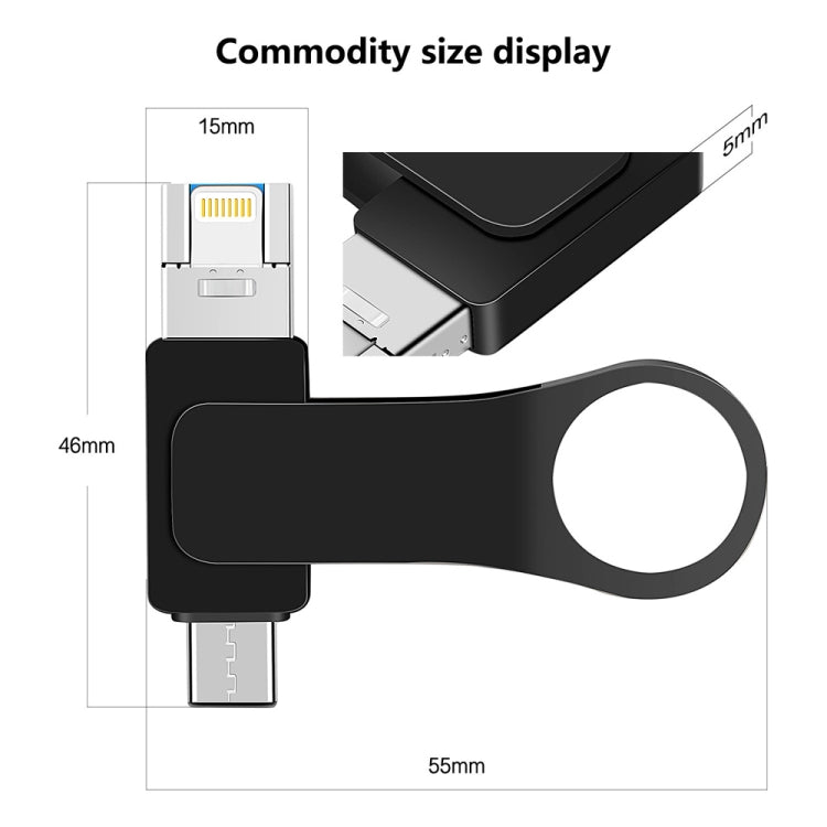 8GB USB 3.0 + 8 Pin + USB-C / Type-C 3 in 1 Mobile Computer Metal U-Disk(Black) - U Disk & Card Reader by PMC Jewellery | Online Shopping South Africa | PMC Jewellery | Buy Now Pay Later Mobicred