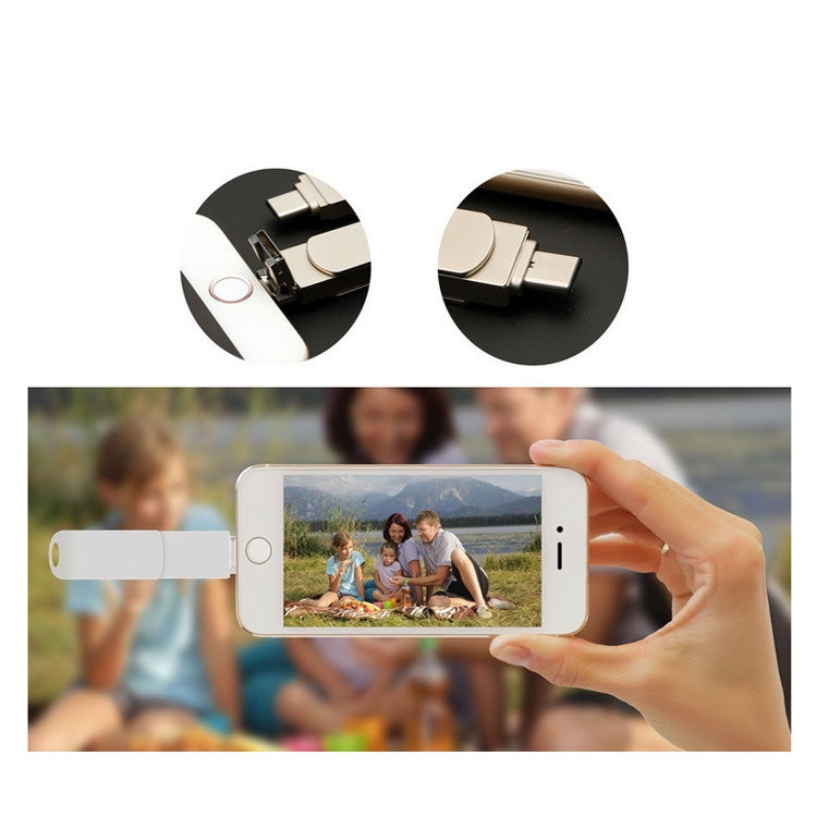 128GB USB 3.0 + 8 Pin + USB-C / Type-C 3 in 1 Phone Computer Rotatable Metal U-Disk - USB Flash Drives by PMC Jewellery | Online Shopping South Africa | PMC Jewellery | Buy Now Pay Later Mobicred