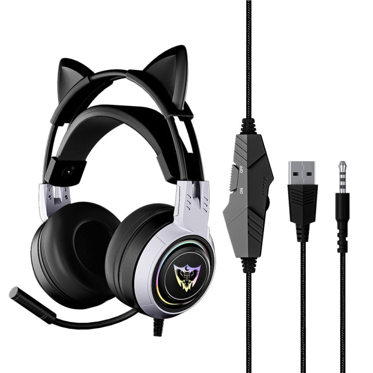 Soyto SY-G25 Cat Ear Glowing Gaming Computer Headset, Cable Length: 2m(Silver Black) - Multimedia Headset by Soyto | Online Shopping South Africa | PMC Jewellery | Buy Now Pay Later Mobicred