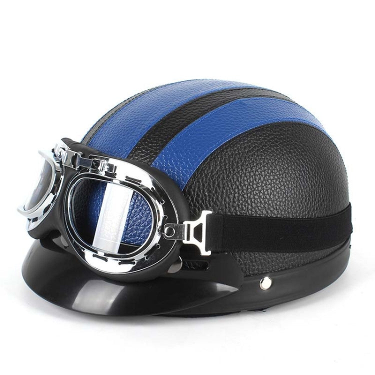 BSDDP A0318 PU Helmet With Goggles, Size: One Size(Black Blue) - Helmets by BSDDP | Online Shopping South Africa | PMC Jewellery | Buy Now Pay Later Mobicred