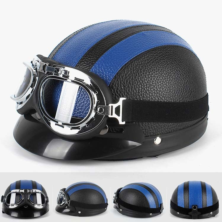 BSDDP A0318 PU Helmet With Goggles, Size: One Size(Black Blue) - Helmets by BSDDP | Online Shopping South Africa | PMC Jewellery | Buy Now Pay Later Mobicred