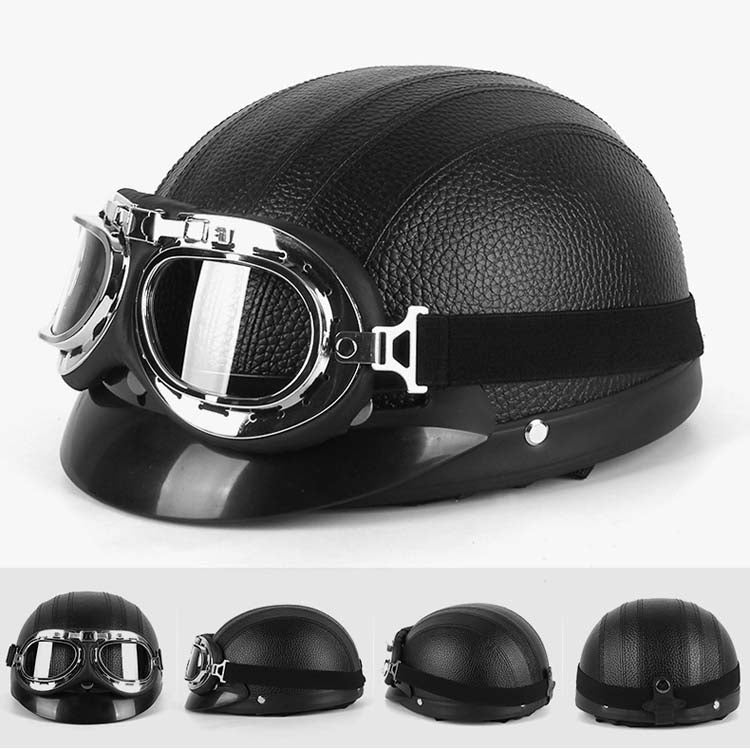 BSDDP A0318 PU Helmet With Goggles, Size: One Size(Black) - Helmets by BSDDP | Online Shopping South Africa | PMC Jewellery | Buy Now Pay Later Mobicred