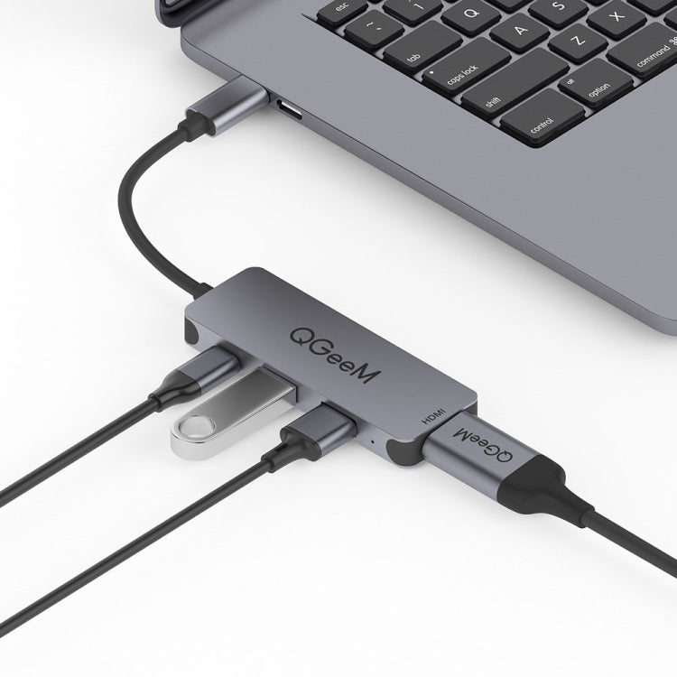 QGeeM UH04-1 4 In 1 USB 3.0 Multifunction Type-C Extension HUB Adapter(Silver Gray) - USB HUB by PMC Jewellery | Online Shopping South Africa | PMC Jewellery | Buy Now Pay Later Mobicred