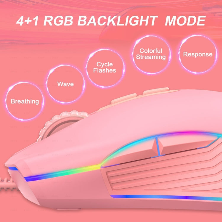 E32  7 Keys 3200 DPI Pink Girls RGB Glowing Wired Mouse Gaming Mouse, Interface: Type-C - Wired Mice by PMC Jewellery | Online Shopping South Africa | PMC Jewellery | Buy Now Pay Later Mobicred