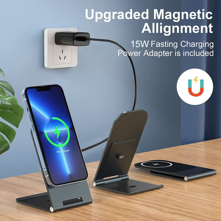 Y56 15W Folding Magnetic Wireless Charging Stand for iPhone 12 and Above(Black) - Wireless Charger by PMC Jewellery | Online Shopping South Africa | PMC Jewellery | Buy Now Pay Later Mobicred