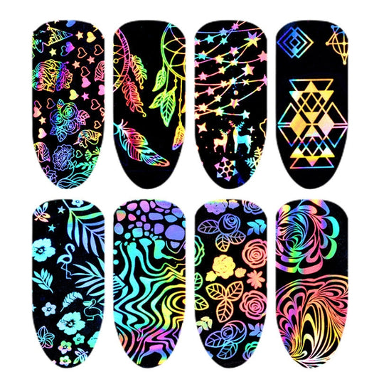 FABIYAN 8Pieces/Set Laser Starry Heat Transfer Printing Nail Sticker(SKU000655) - Nail Stickers by FABIYAN | Online Shopping South Africa | PMC Jewellery | Buy Now Pay Later Mobicred